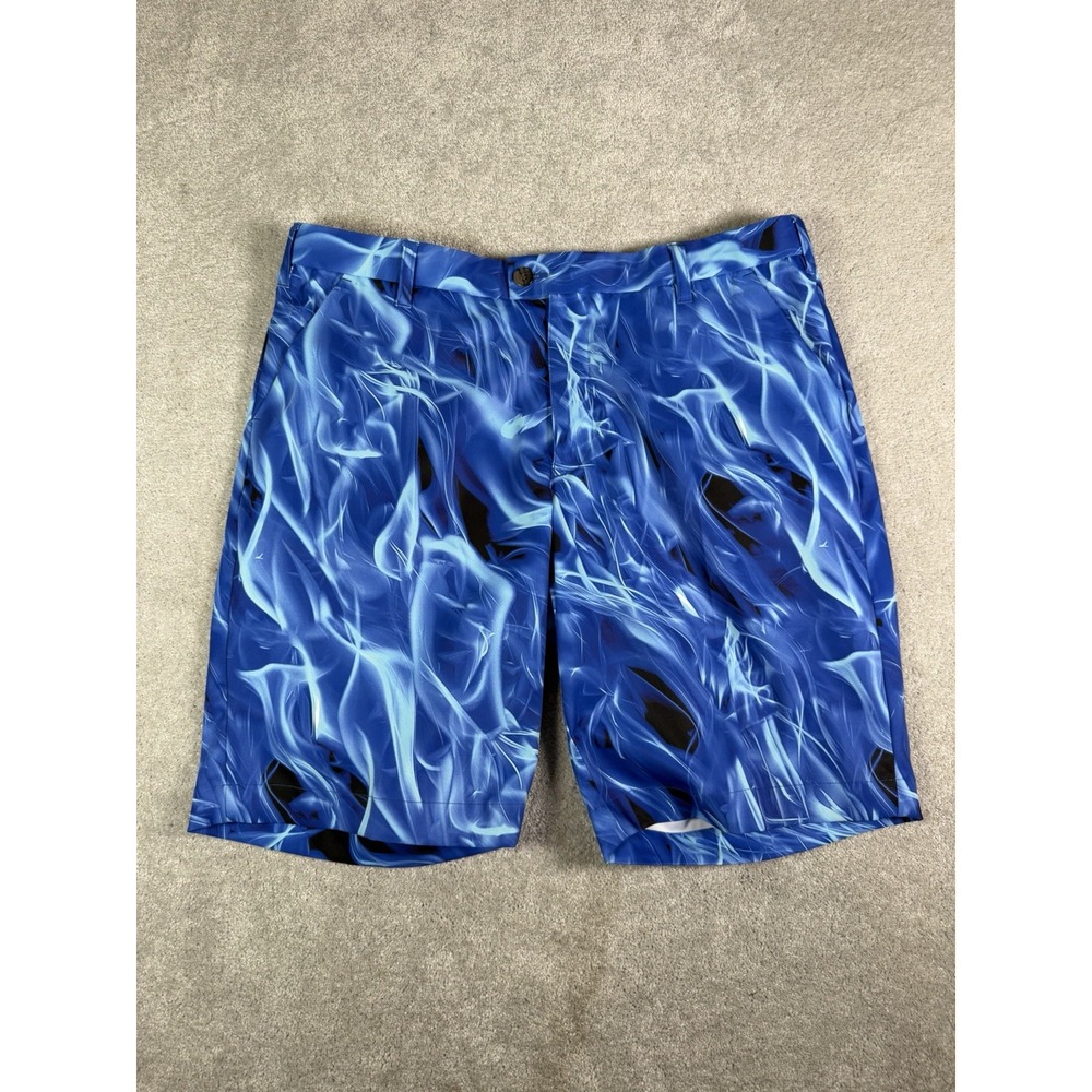 Loudmouth Golf Woodworth "Blue Flames" Shorts Mens 36 Performance John Daly 10"
